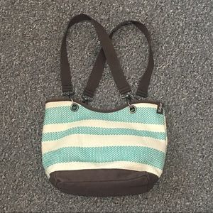 Thirty One Canvas Crew Mini Straw Turquoise Stripe
